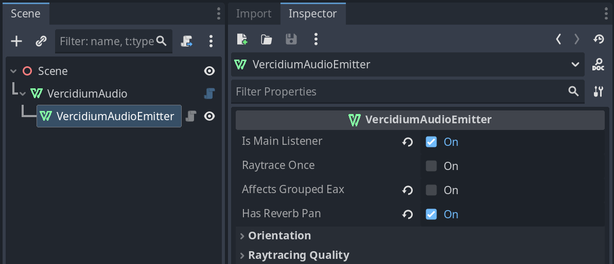 VercidiumAudioEmitter node settings (listed above) in Godot