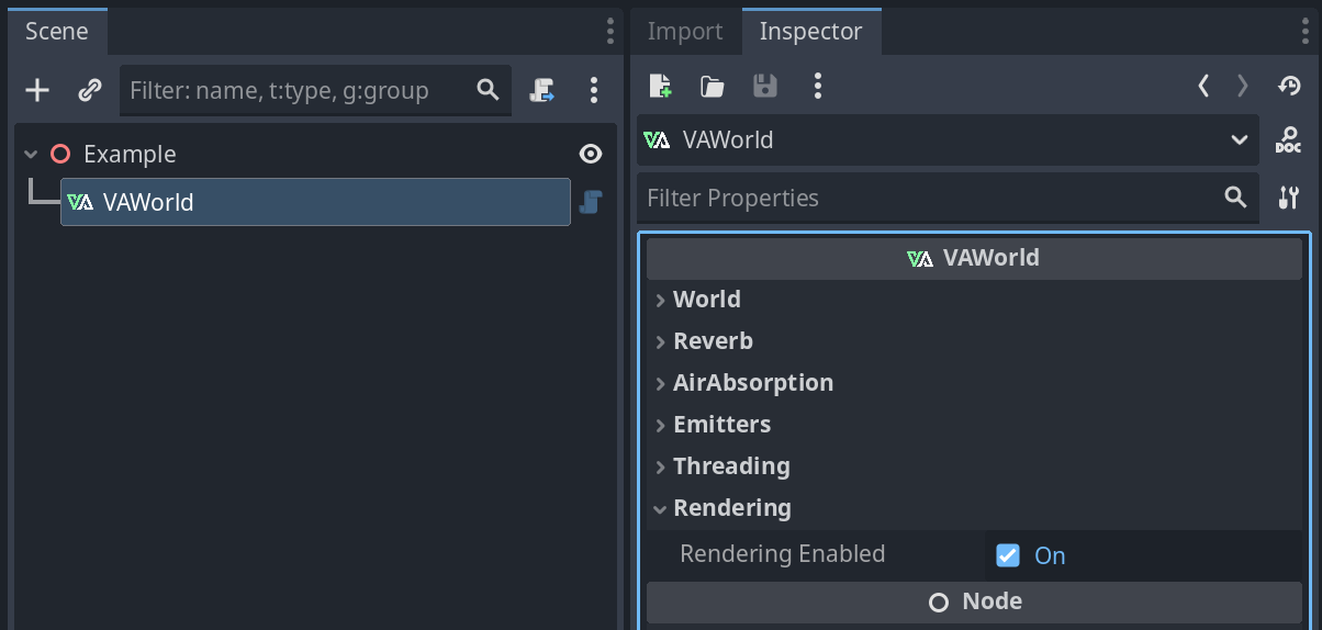 Checkbox with 'Rendering Enabled' set to On