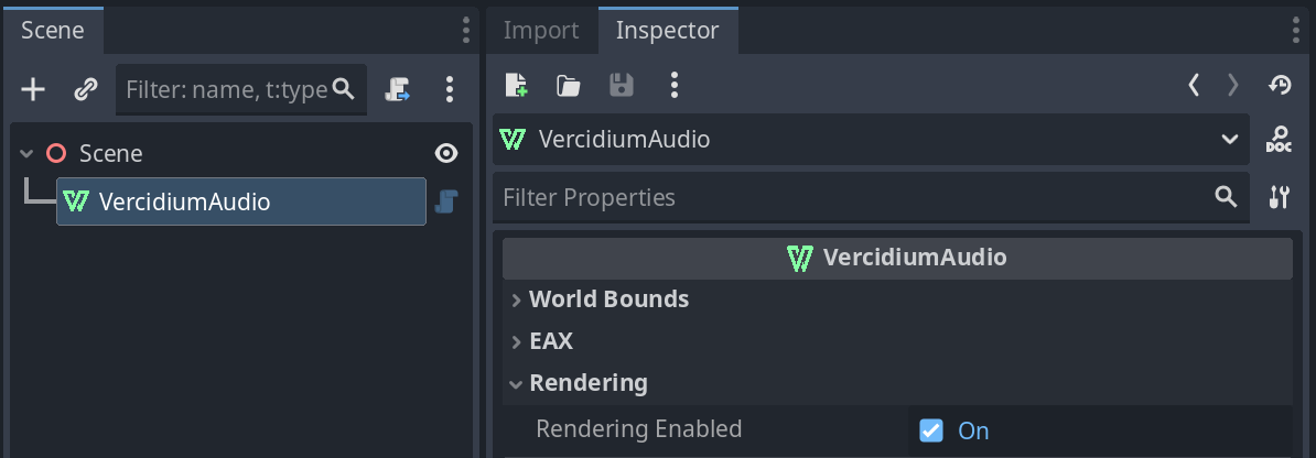 Checkbox with 'Rendering Enabled' set to On