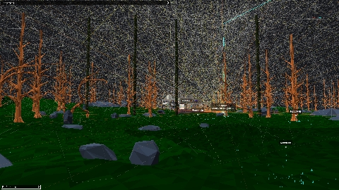 Screenshot of rays around the lake in the Vercidium Audio forest demo