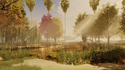 Screenshot of the lake in the Vercidium Audio forest demo