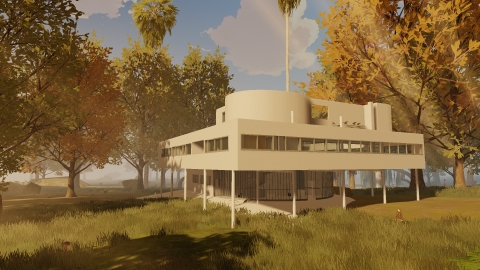 Screenshot of the villa in the Vercidium Audio forest demo